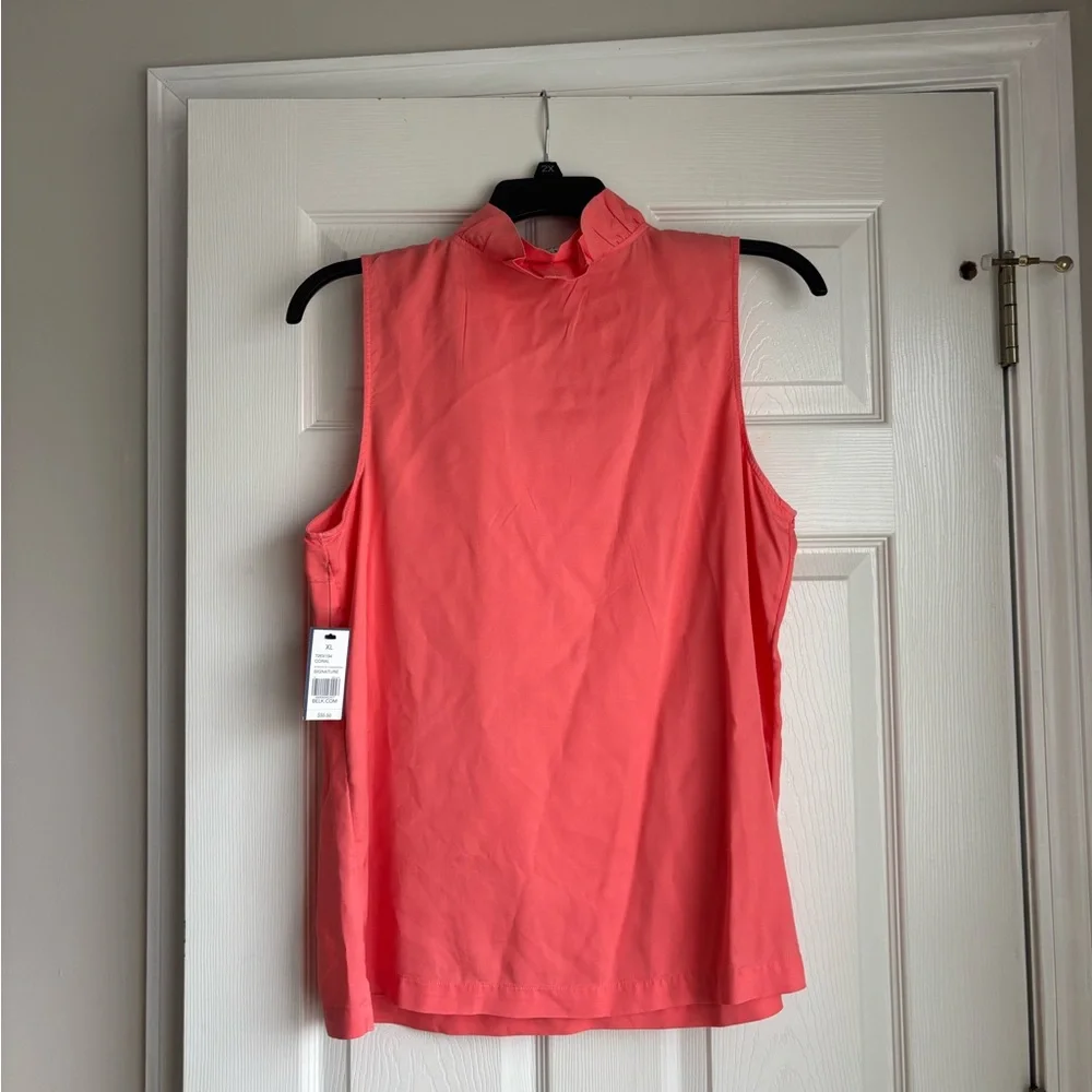 Crown & Ivy Vibrant Coral Ruffle Blouse - Picture 2 of 3